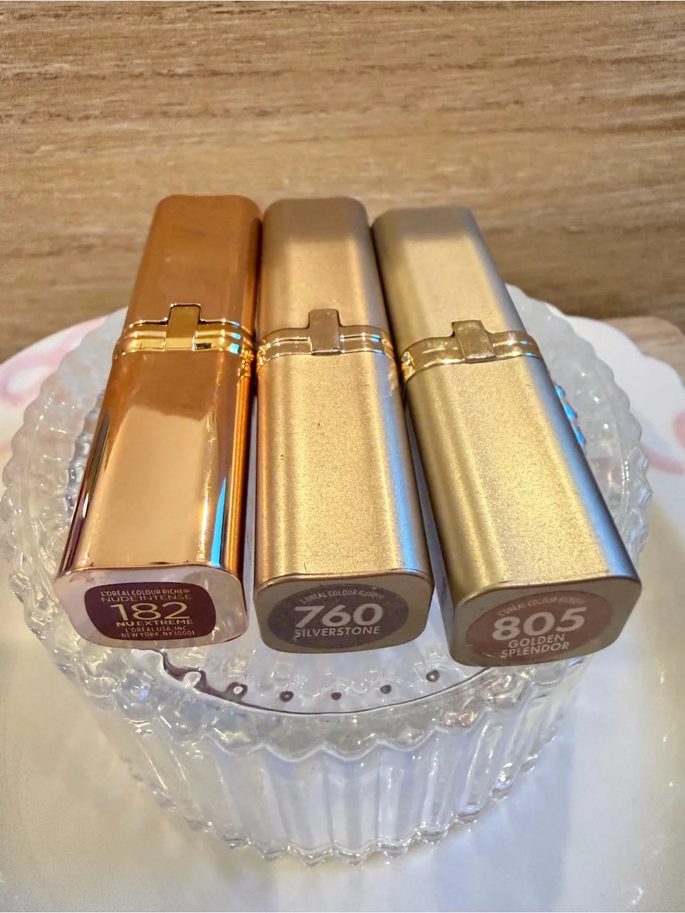 L'Oreal Lipstick Trio — Deep Red, Mauve Brown, Warm Nude